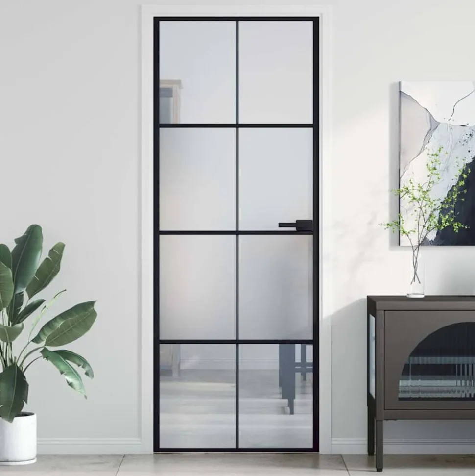 vidaXL Binnendeur smal 76x201,5 cm gehard glas en aluminium zwart