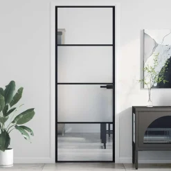 vidaXL Binnendeur smal 76x201,5 cm gehard glas en aluminium zwart