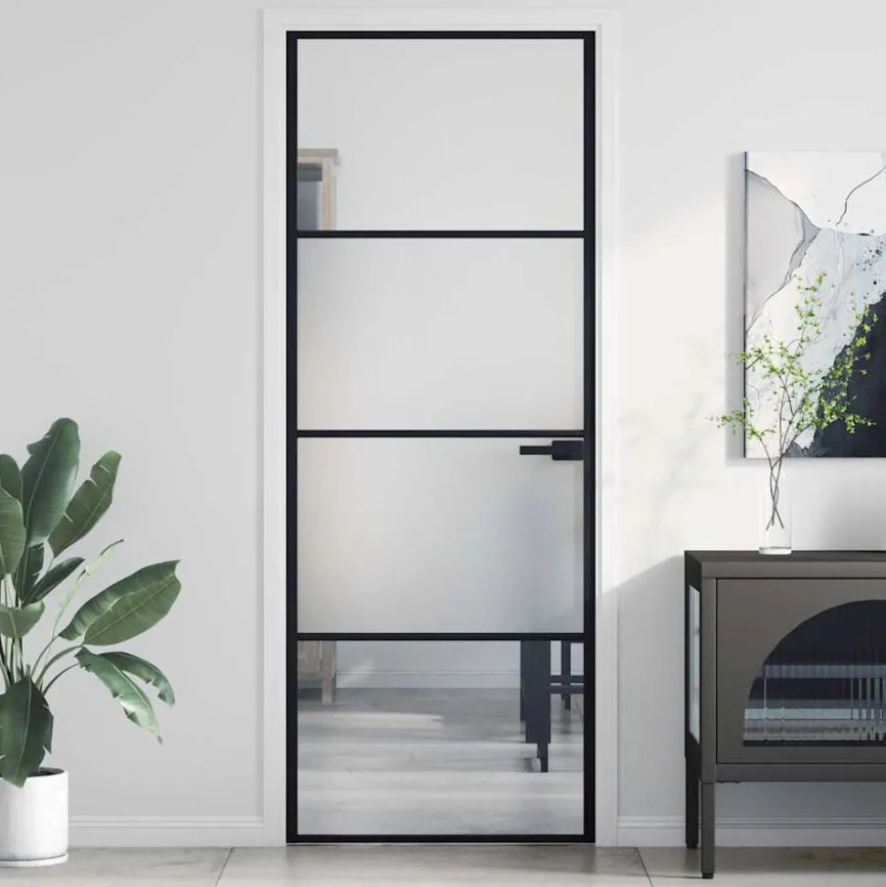 vidaXL Binnendeur smal 76x201,5 cm gehard glas en aluminium zwart