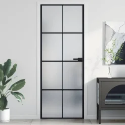 vidaXL Binnendeur smal 76x201,5 cm gehard glas en aluminium zwart