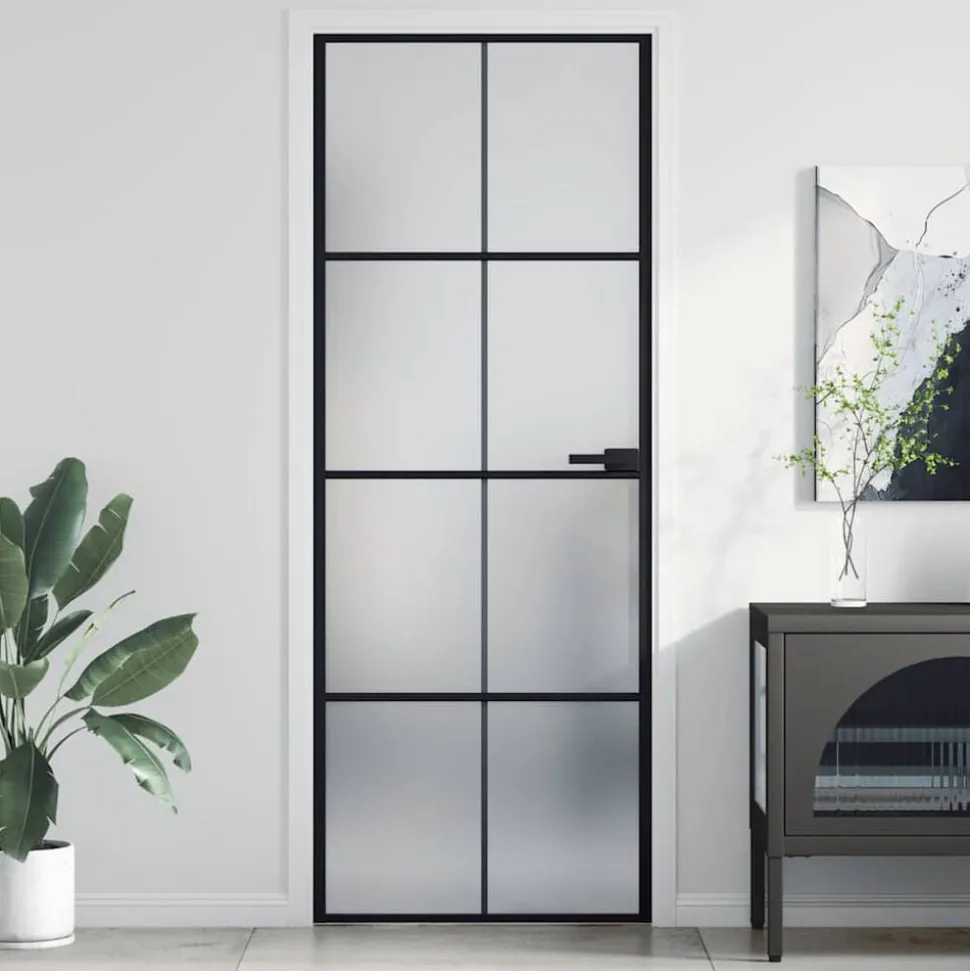 vidaXL Binnendeur smal 76x201,5 cm gehard glas en aluminium zwart