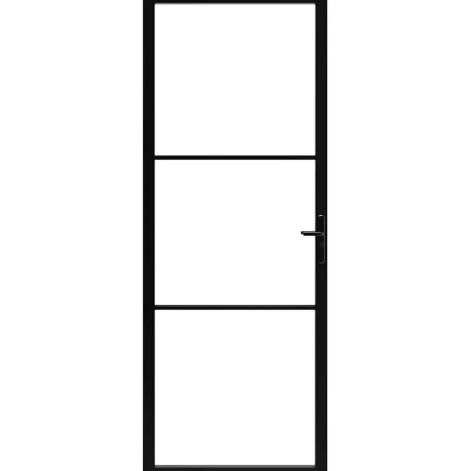 vidaXL Binnendeur 76x201,5 cm ESG-glas en aluminium zwart
