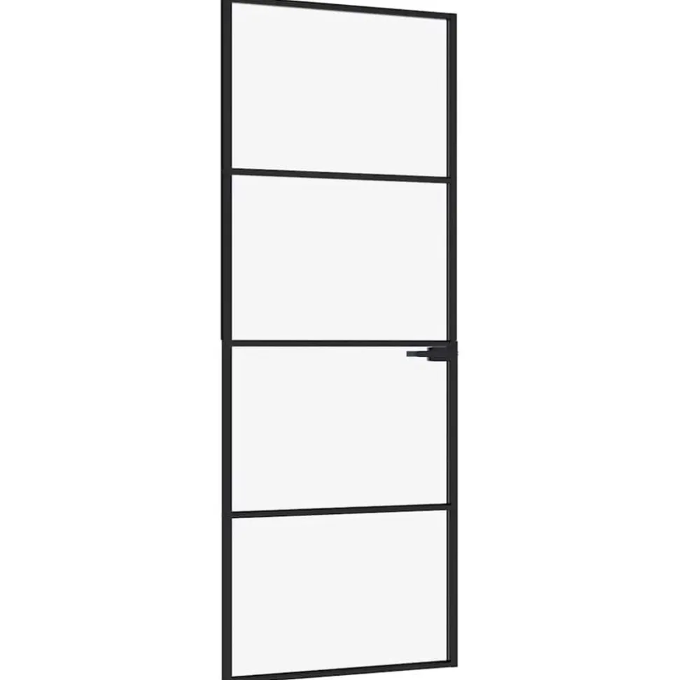 vidaXL Binnendeur 76x201,5 cm gehard glas en aluminium smal zwart