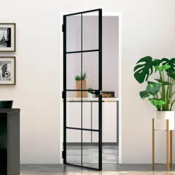 vidaXL Binnendeur 76x201,5 cm gehard glas en aluminium smal zwart
