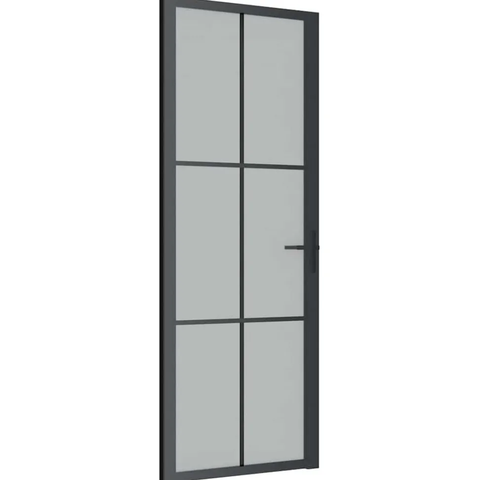 vidaXL Binnendeur 76x201,5 cm matglas en aluminium zwart