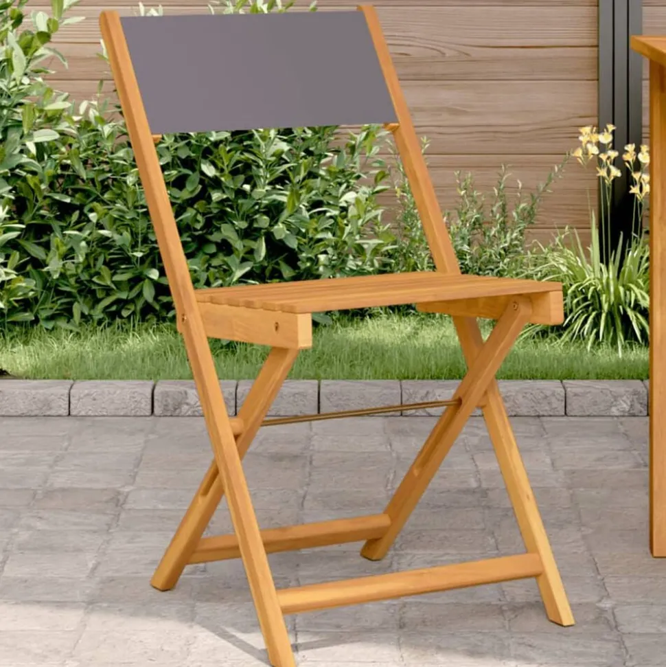 vidaXL Bistrostoelen 2 st massief acaciahout en stof antracietkleurig