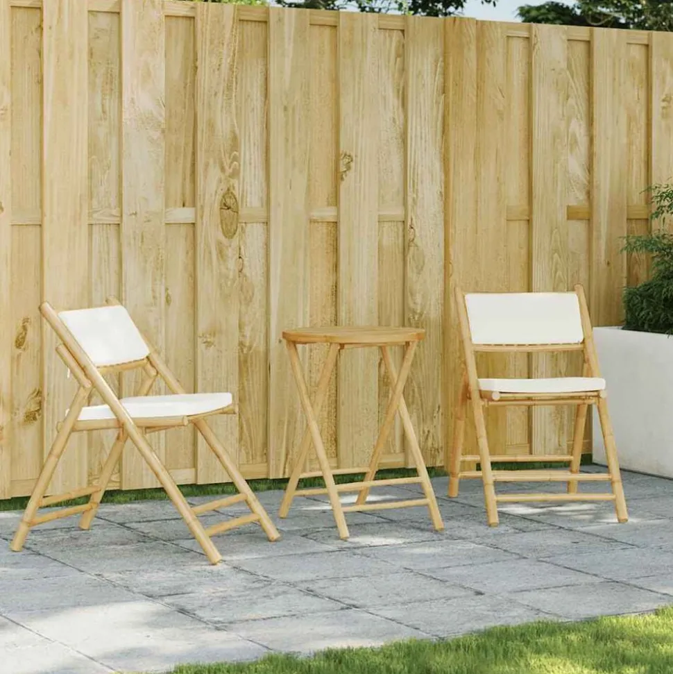 vidaXL Bistrostoelen 2 st inklapbaar met kussens bamboe crèmewit