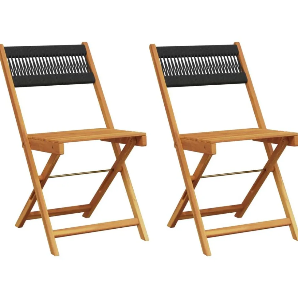 vidaXL Bistrostoelen 2 st massief acaciahout en touw zwart