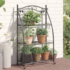 vidaXL Bloemenrek 56x30x96 cm staal zwart
