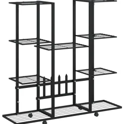 vidaXL Bloemenstandaard met wielen 94,5x24,5x91,5 cm ijzer zwart