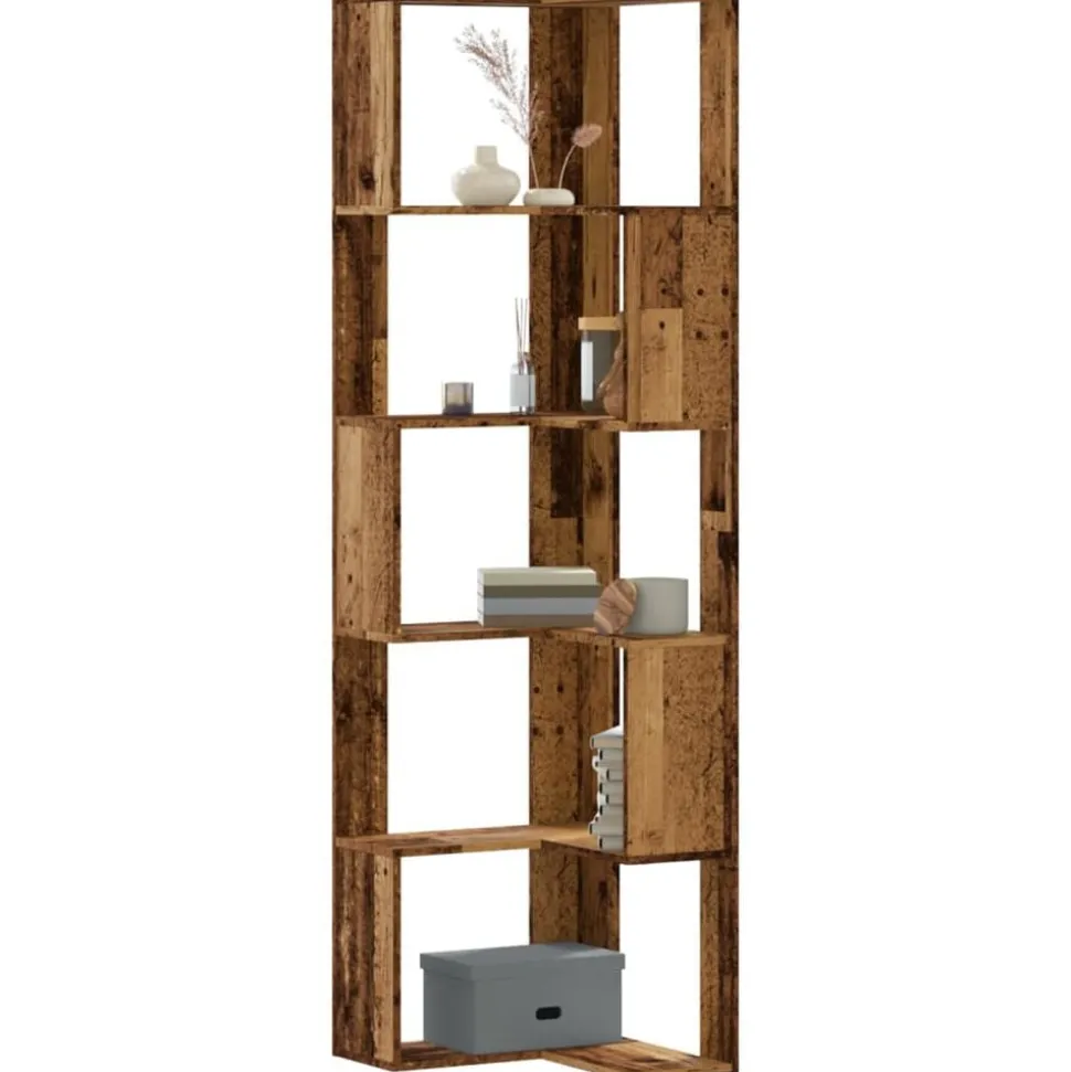 vidaXL Boekenkast 5-laags hoek 50x50x179 cm bewerkt hout oud houtkleur