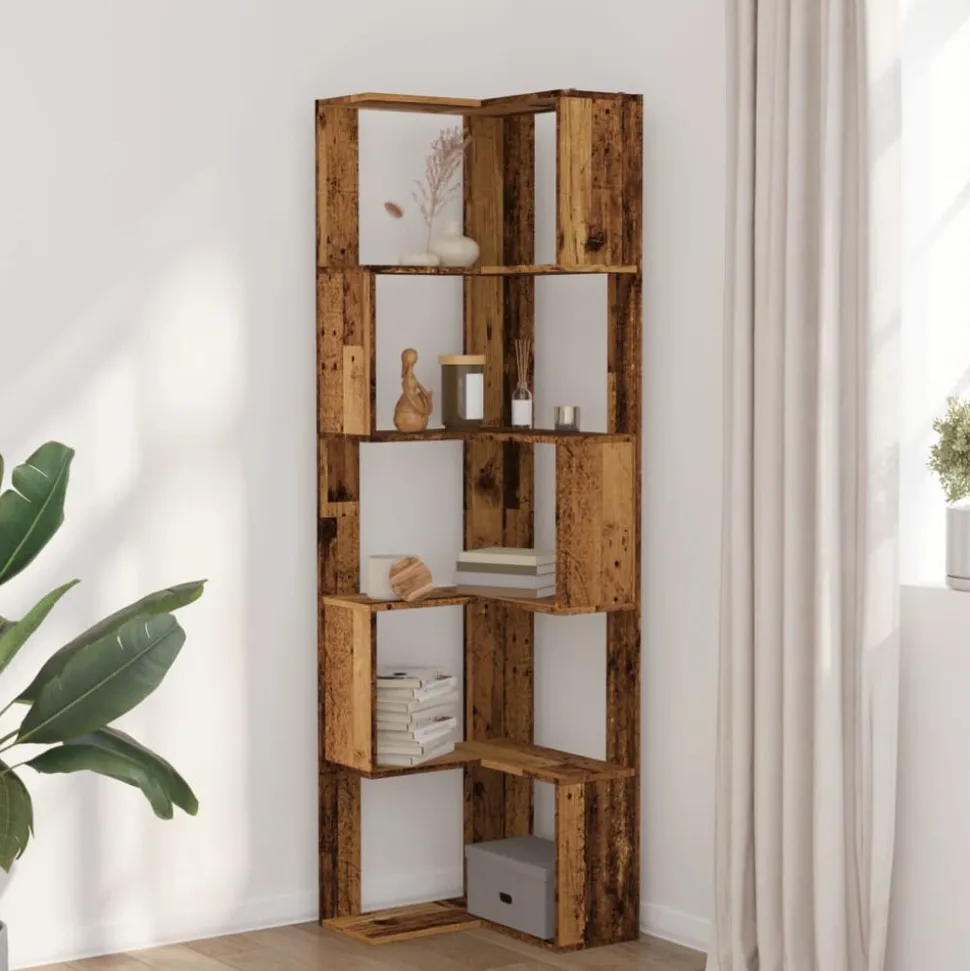 vidaXL Boekenkast 5-laags hoek 50x50x179 cm bewerkt hout oud houtkleur