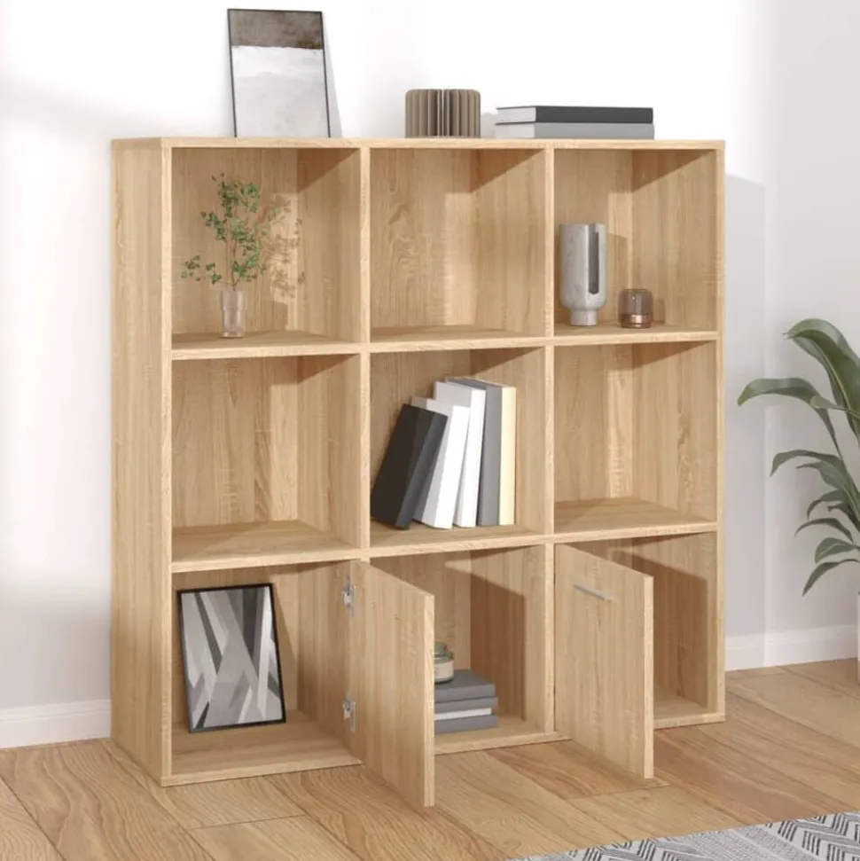 vidaXL Boekenkast 98x30x98 cm bewerkt hout sonoma eikenkleurig