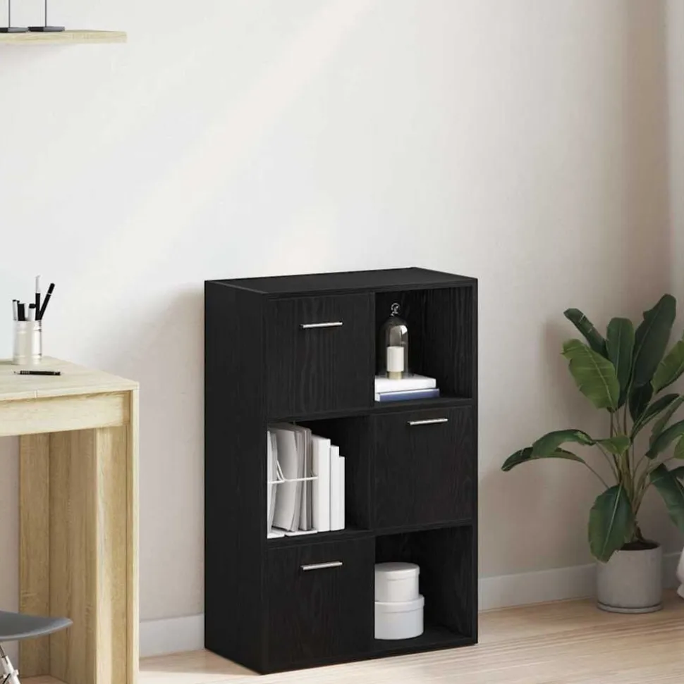 vidaXL Boekenkast/kamerverdeler zwart eiken 60,5x30x90cm bewerkt hout