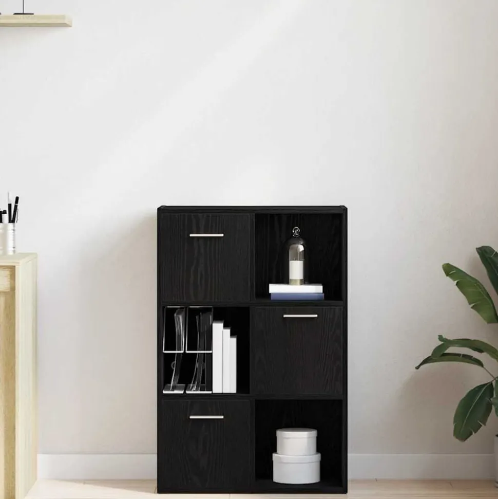 vidaXL Boekenkast/kamerverdeler zwart eiken 60,5x30x90cm bewerkt hout
