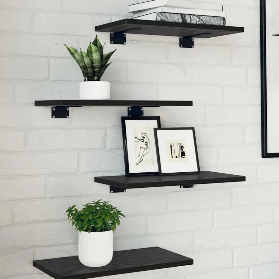 vidaXL Boekenplank Bord 4 pcs Zwart 40 x 20 x 1,5 cm Bewerkt hout