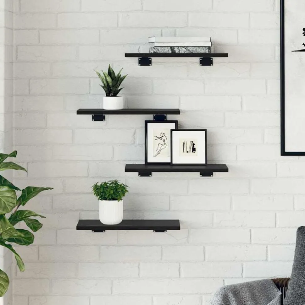 vidaXL Boekenplank Bord 4 pcs Zwart 40 x 20 x 1,5 cm Bewerkt hout
