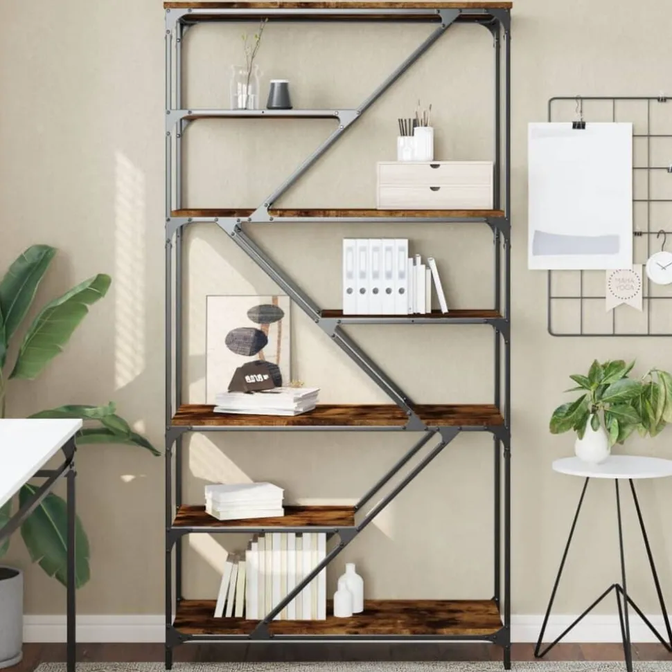 vidaXL Boekenrek 91x36x176 cm bewerkt hout en staal gerookt eikenkleur