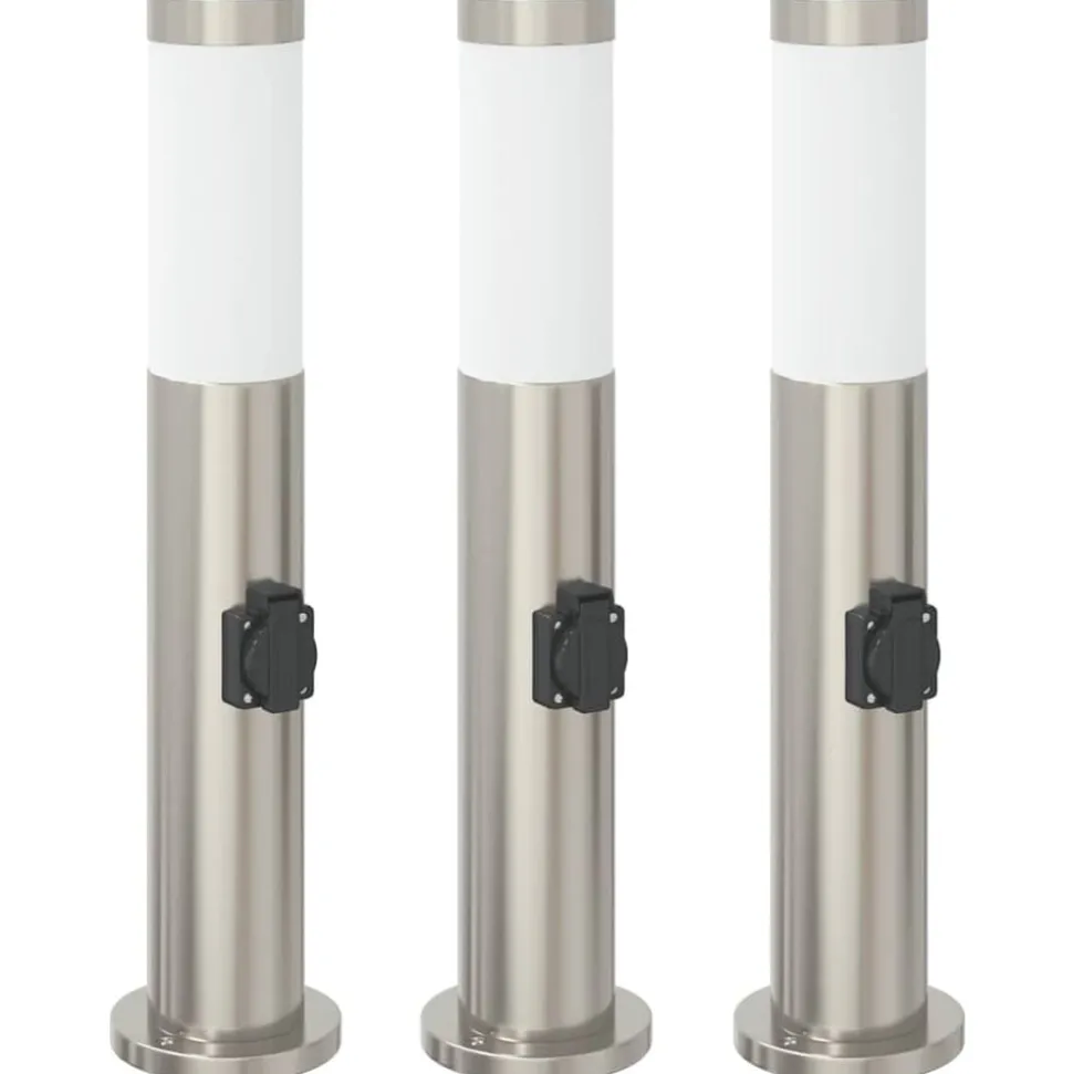 vidaXL Bolderverlichting met stopcontact 3 stuks 50 cm roestvrij staal IP44