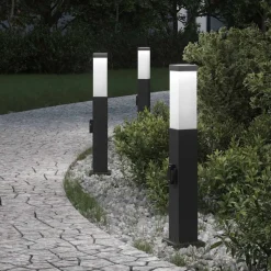 vidaXL Bolderverlichting met stopcontact 3 stuks 50 cm Zwart IP44