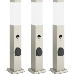vidaXL Bolderverlichting met sensor en stopcontact 3 stuks 50 cm roestvrij staal IP44
