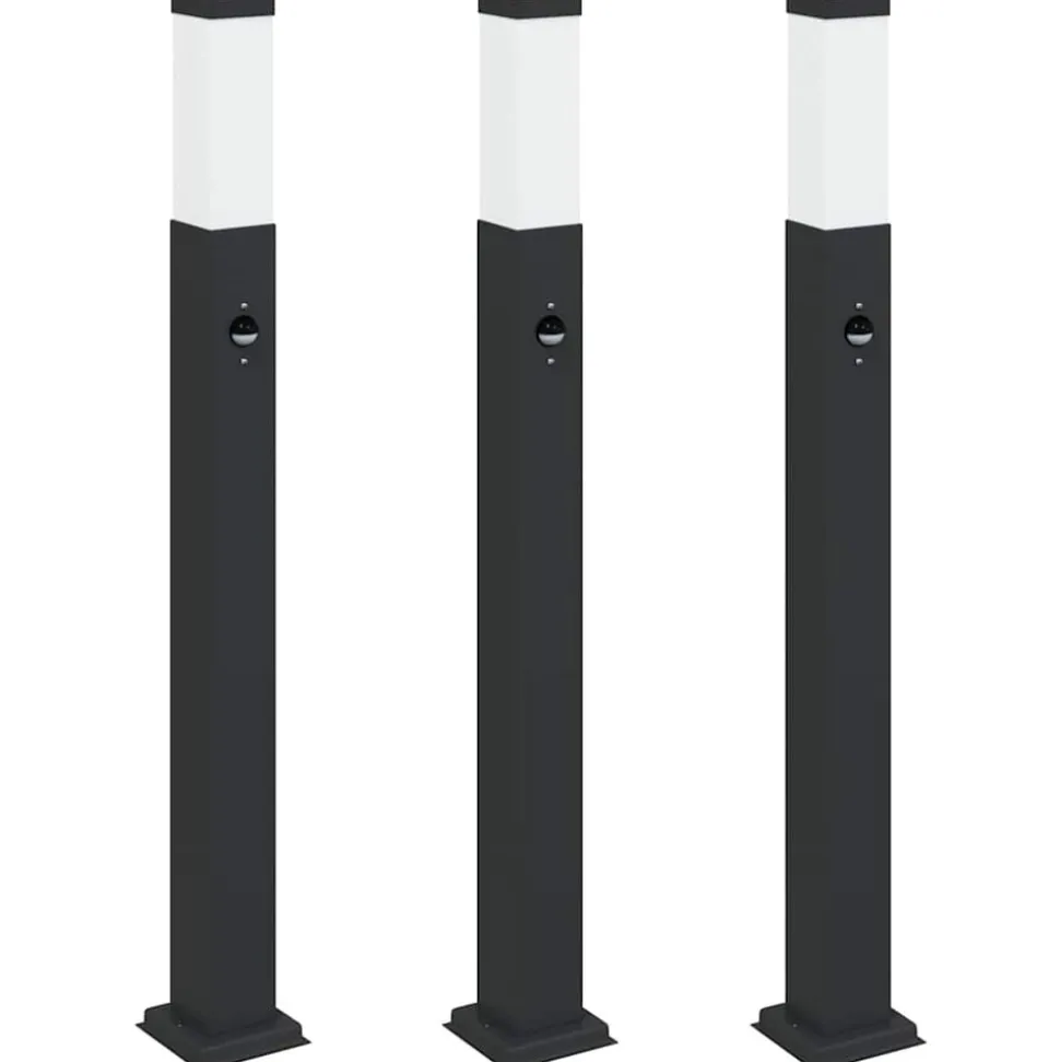 vidaXL Bolderverlichting met sensor 3 stuks 80 cm Zwart IP44