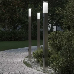 vidaXL Bolderverlichting met sensor en stopcontact 3 stuks 110 cm roestvrij staal IP44