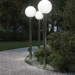 vidaXL Bolderverlichting met sensor en stopcontact 3 stuks 120 cm roestvrij staal IP44