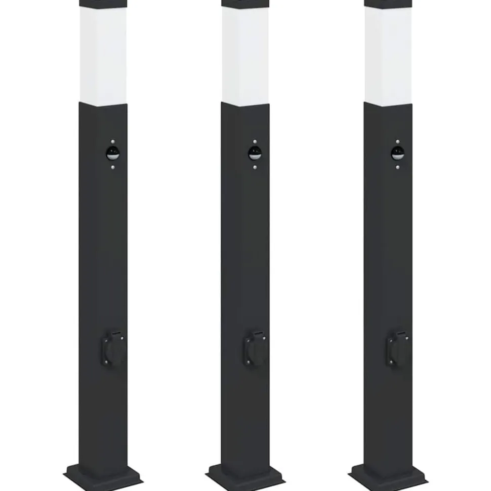 vidaXL Bolderverlichting met sensor en stopcontact 3 stuks 80 cm zwart IP44