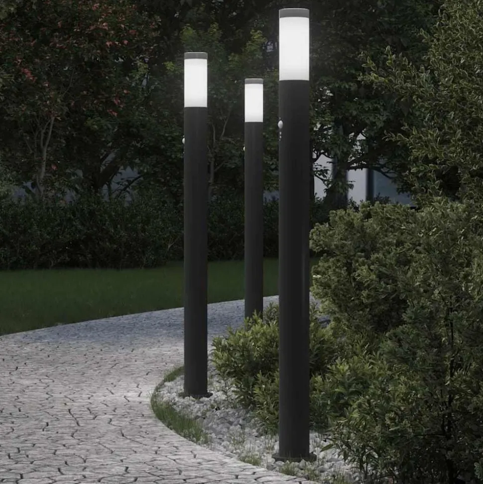 vidaXL Bolderverlichting met sensor 3 stuks 110 cm RVS IP44