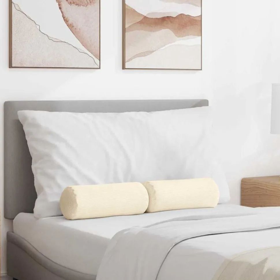 vidaXL Bolster Kussens 2 stuks Crème Ø 15 x 40 cm Cordstof