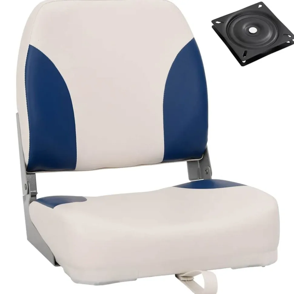 vidaXL Bootstoel 1 set met blauw-witte kussens inklapbaar