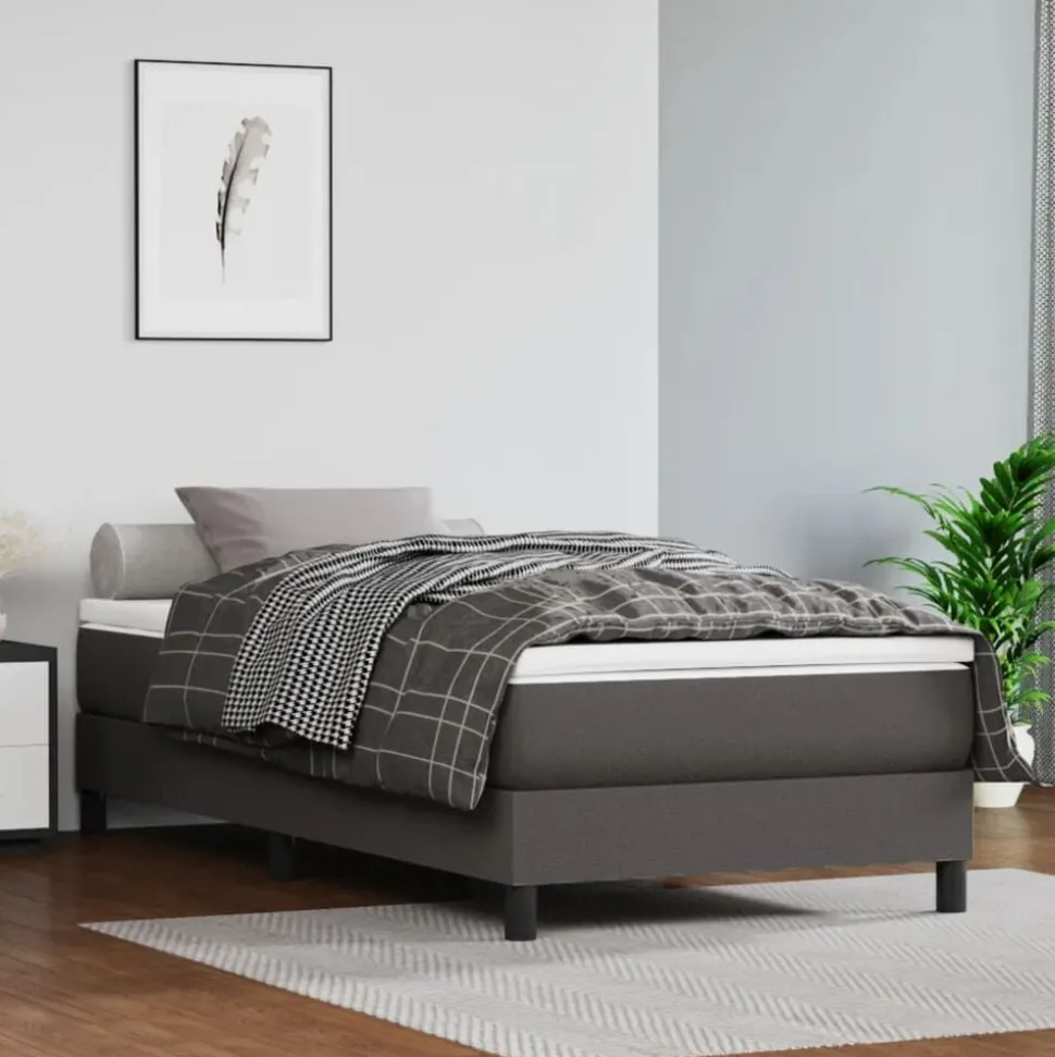 vidaXL Boxspring bed kunstleer grijs 80x200 cm