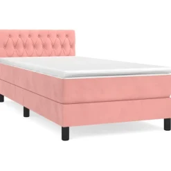 vidaXL Boxspring met matras fluweel roze 90x200 cm