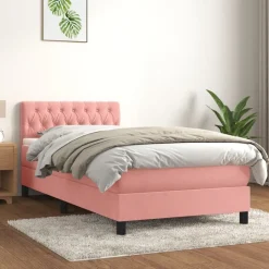 vidaXL Boxspring met matras fluweel roze 90x200 cm