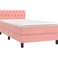 vidaXL Boxspring met matras fluweel roze 90x200 cm