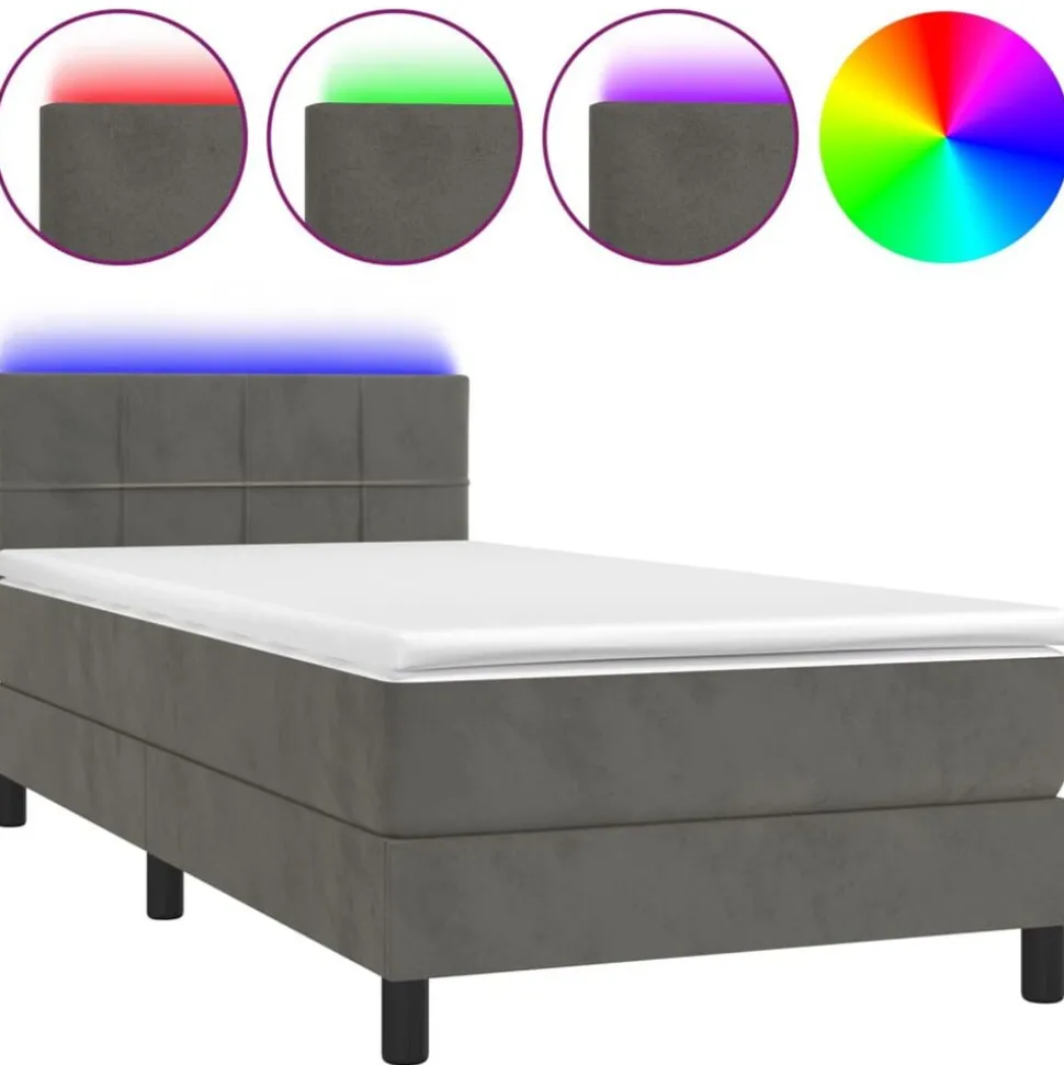 vidaXL Boxspring met matras en LED fluweel donkergrijs 80x200 cm