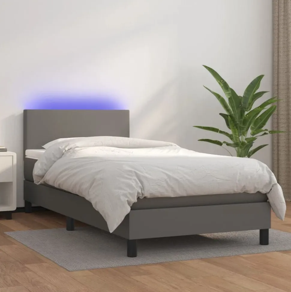 vidaXL Boxspring met matras en LED kunstleer grijs 80x200 cm