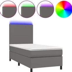 vidaXL Boxspring met matras en LED kunstleer grijs 80x200 cm