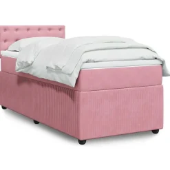 vidaXL Boxspring met matras fluweel roze 80x200 cm
