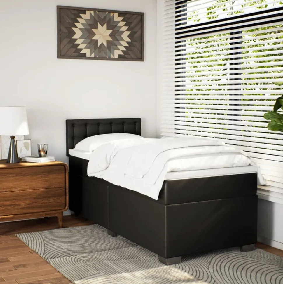 vidaXL Boxspring met matras kunstleer zwart 80x200 cm