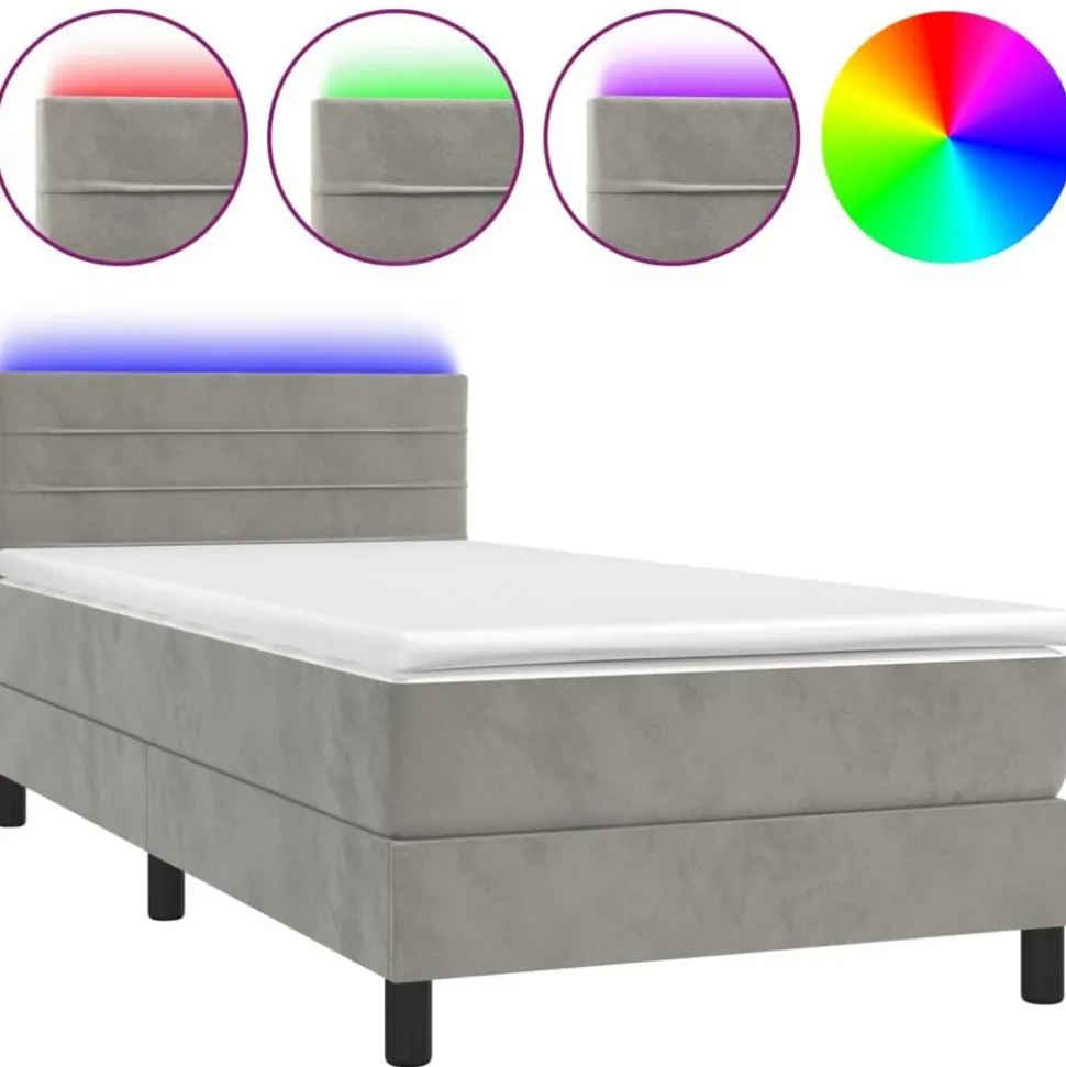 vidaXL Boxspring met matras en LED fluweel lichtgrijs 80x200 cm