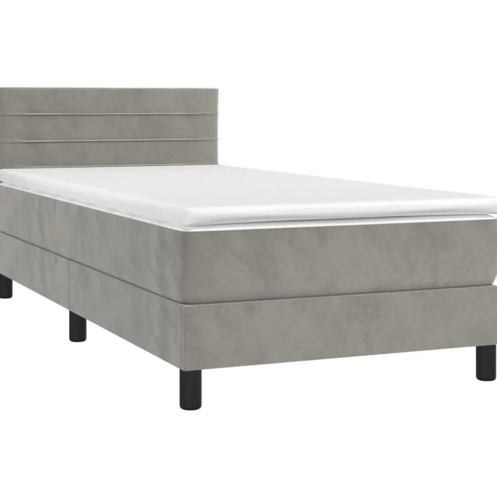 vidaXL Boxspring met matras en LED fluweel lichtgrijs 80x200 cm