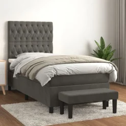 vidaXL Boxspring met matras fluweel donkergrijs 80x200 cm