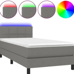 vidaXL Boxspring met matras en LED stof donkergrijs 80x200 cm