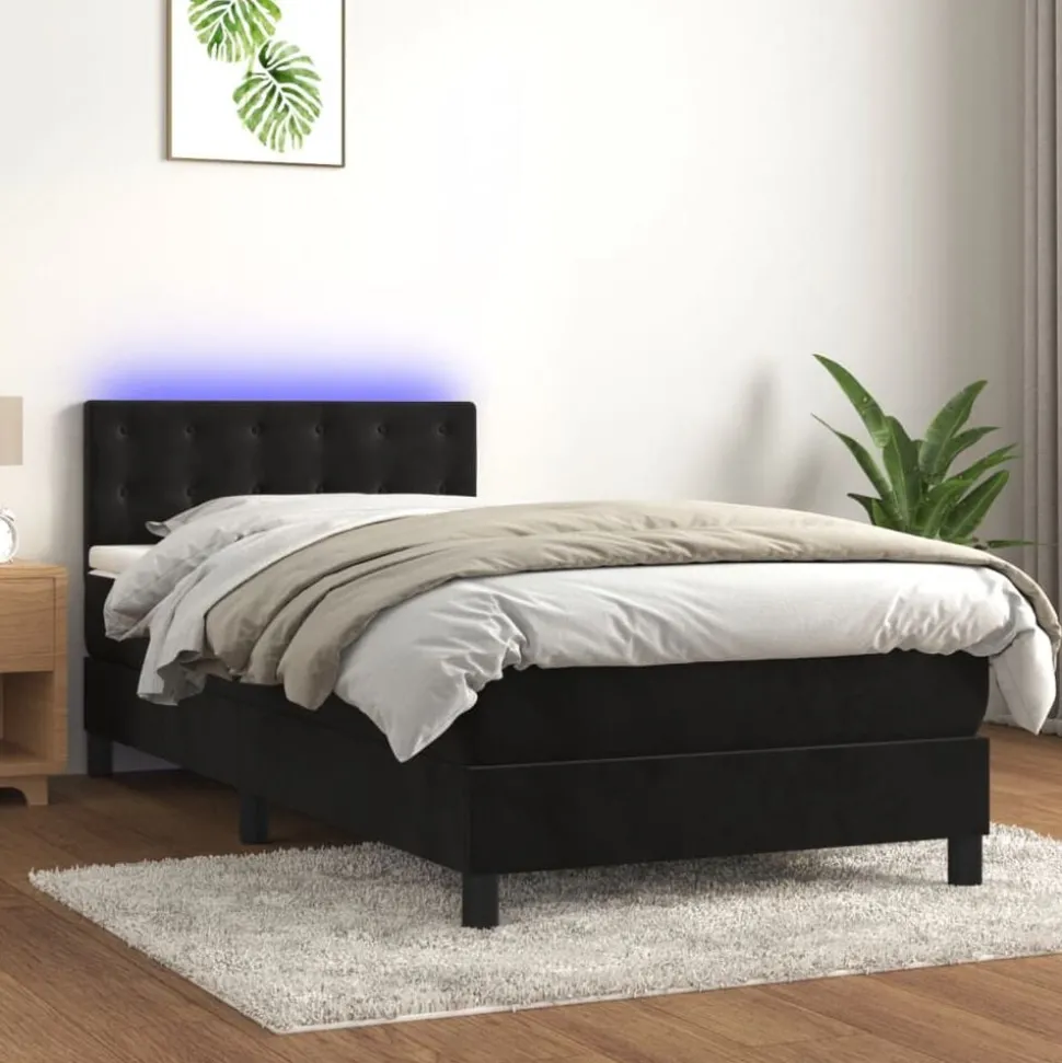 vidaXL Boxspring met matras en LED fluweel zwart 80x200 cm
