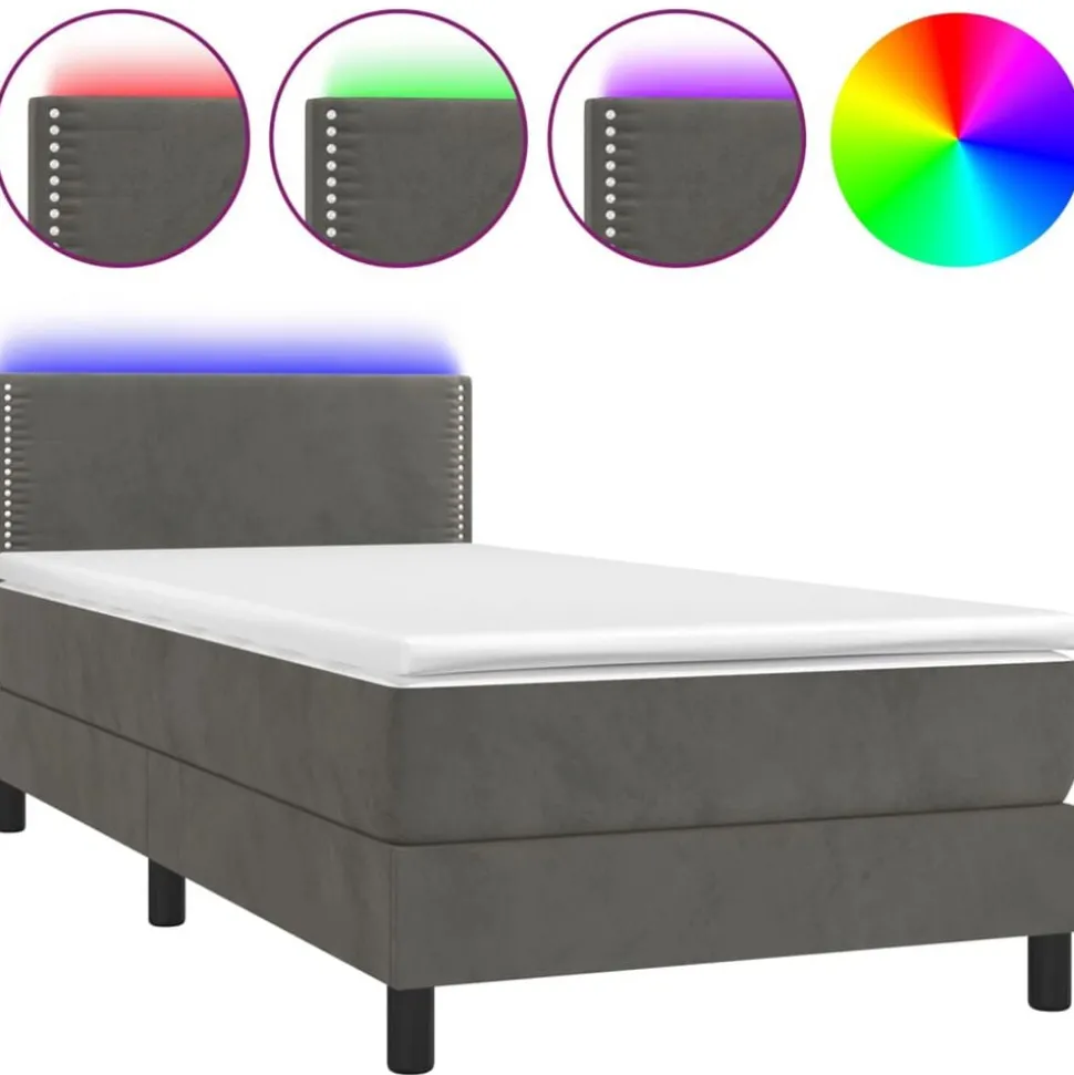 vidaXL Boxspring met matras en LED fluweel donkergrijs 90x190 cm
