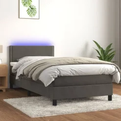vidaXL Boxspring met matras en LED fluweel donkergrijs 90x190 cm