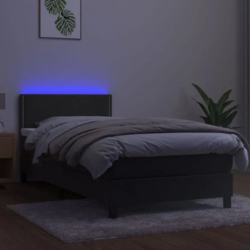 vidaXL Boxspring met matras en LED fluweel donkergrijs 90x190 cm