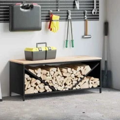 vidaXL Brandhoutrek met houten blad 100,5x35,5x40 cm zwart
